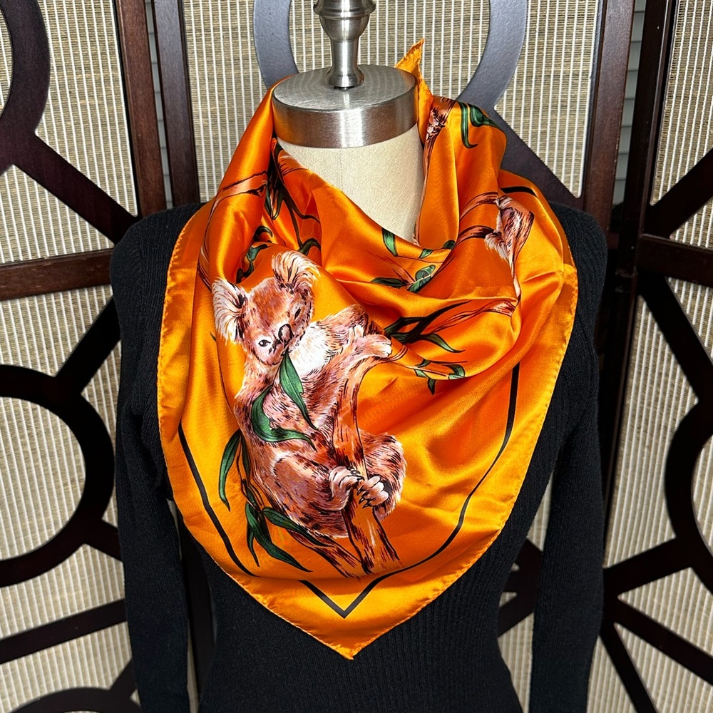 Beautiful bright orange Australian scarfs depicting sweet koala bears RARE FIND